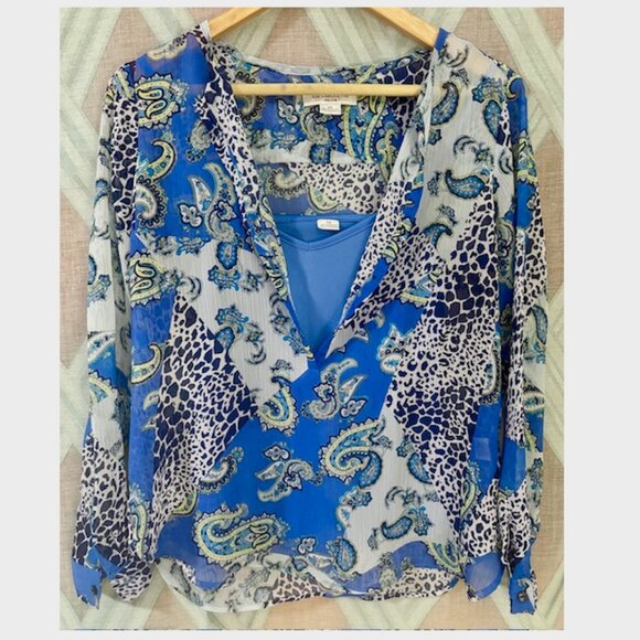 Liz Claiborne Blue and Green Animal Print and Paisley Top with Slip Tank - Picture 2 of 10